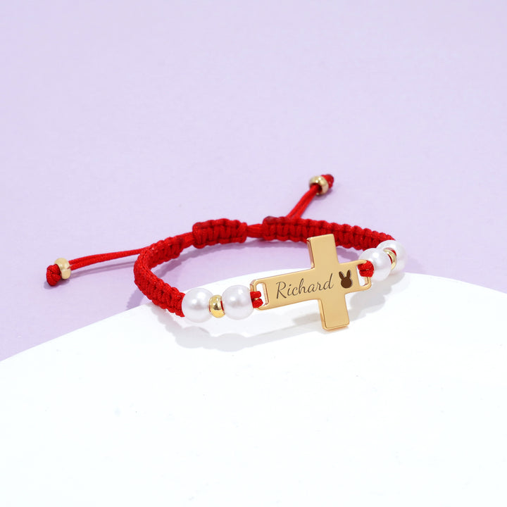 Hand Braided Red Rope Personalized Baby Name Cross Bracelet