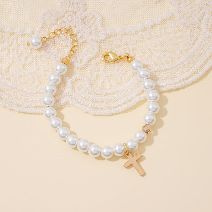 Pearl and Cross Baby Baptism Bracelet