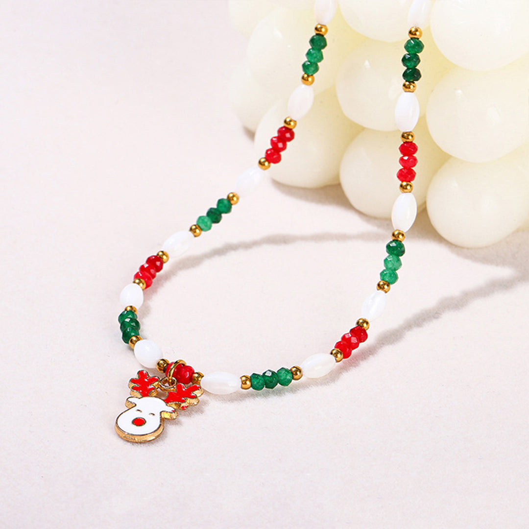 Natural White Shell Carnelian Girl Christmas Bracelet and Necklace Set