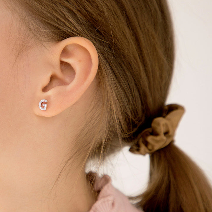 Cubic Zirconia 925 Sterling Silver Girls Initial Earrings