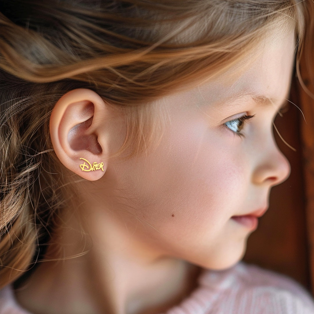 Girl Wearing Her Name Earrings