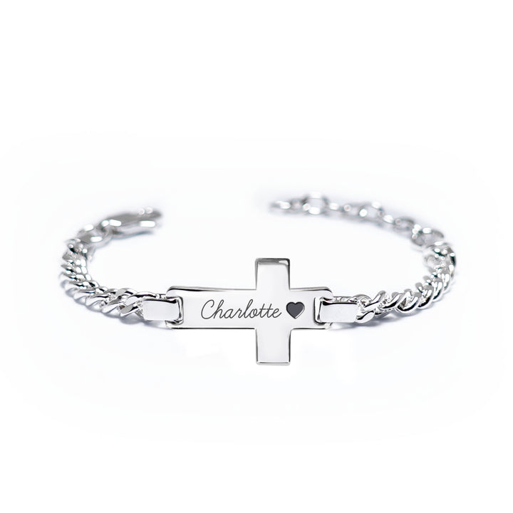 Bracelet croix personnalisé avec nom pour enfant