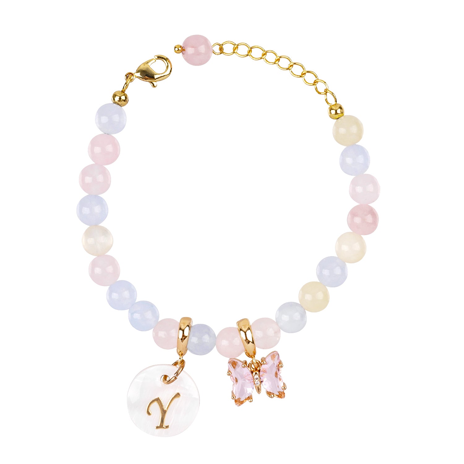 Pesonalized Girls Initial and Birthstone Gemstone Bracelet