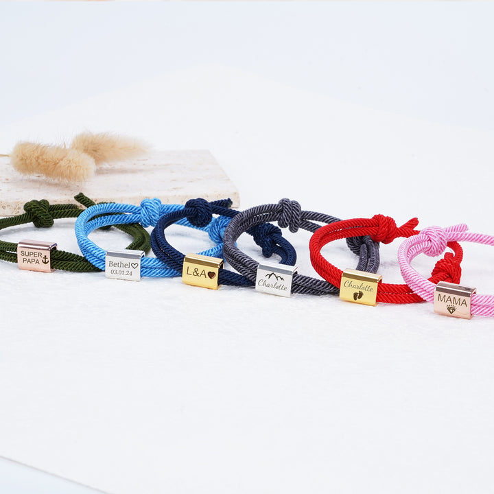 Bracelet en corde pour bébé fait main et gravé sur mesure 
