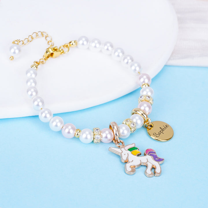 Unicorn Personalized Children's Name Pearl Bracelet