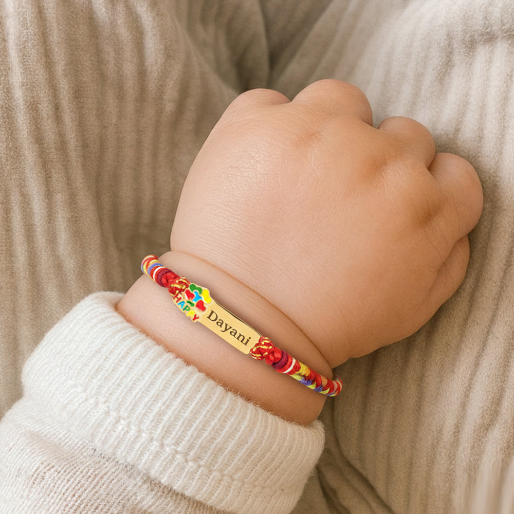 Personalized Rainbow Cord Baby Name Bracelet with Cute Icon