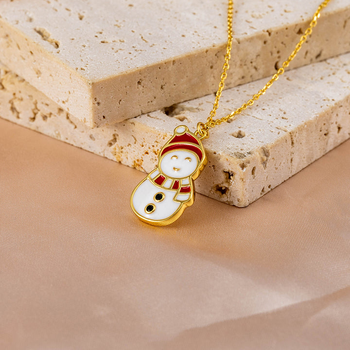 14k Gold Plated Girl's Christmas Holiday Pendant Necklace - Snowman