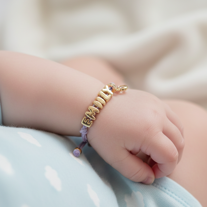 Personalized Balloon Initial Name & Birthstone Rope Bracelet for Kids