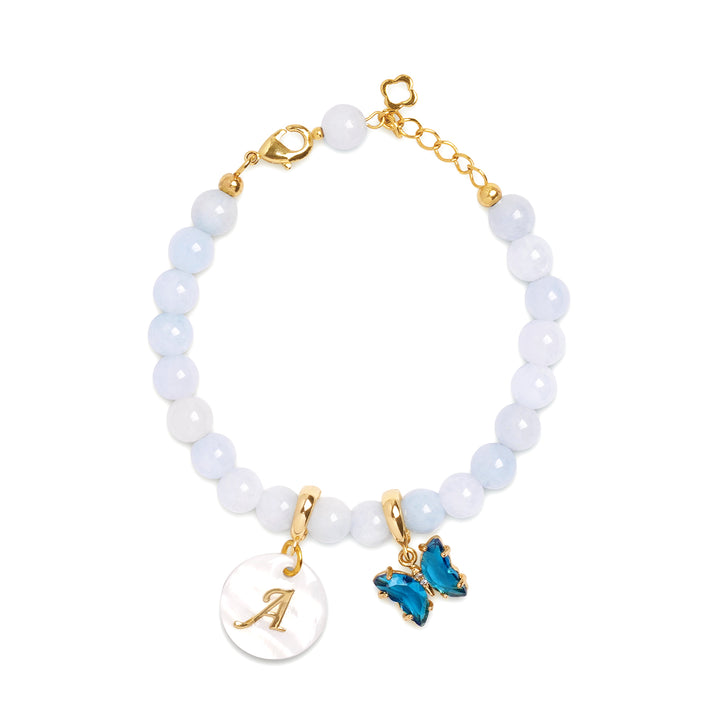Aquamarine Personalized Baby Girls Initial and Birthstone Bracelet