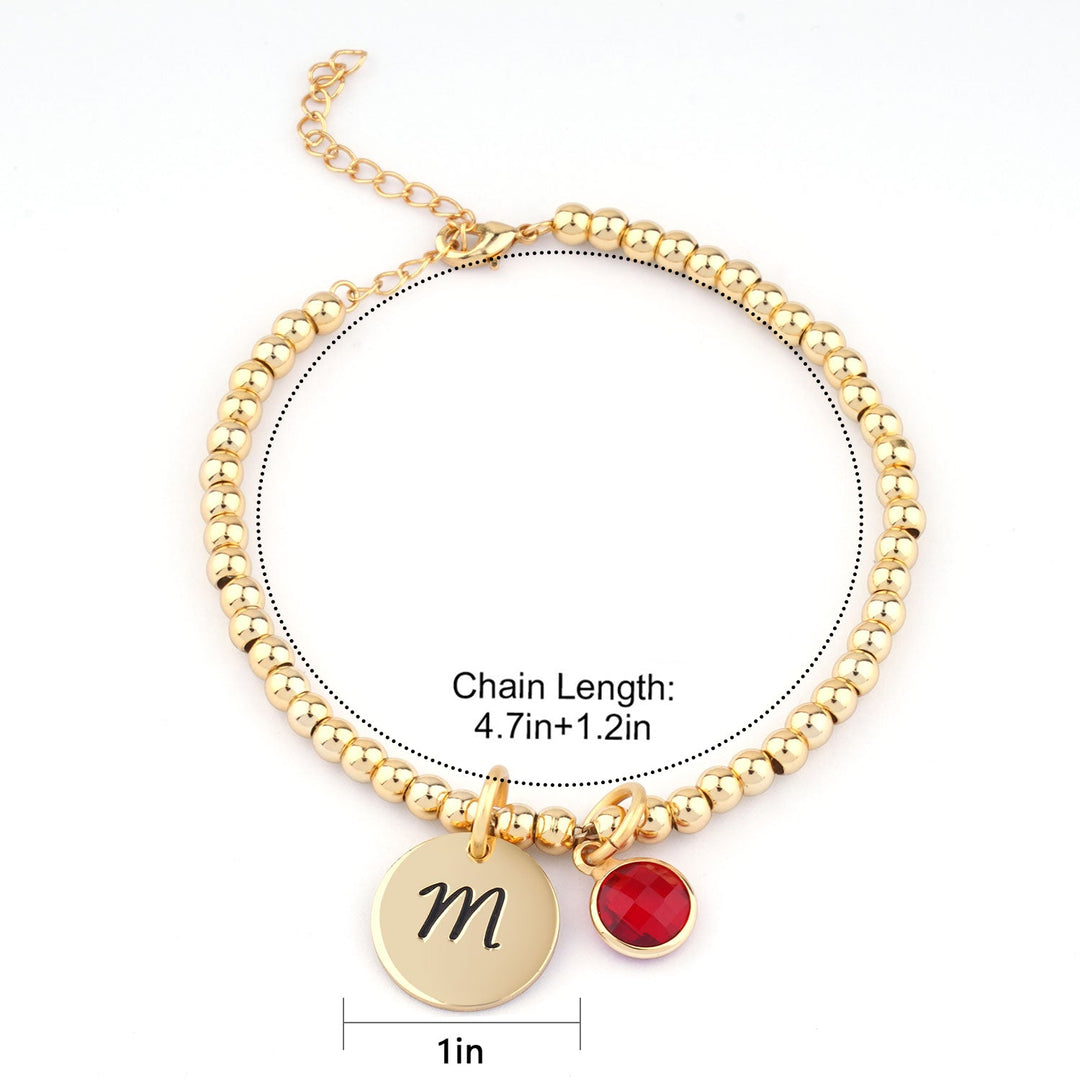 Personalized Initials Disc Birthstone Charm Baby Bracelet