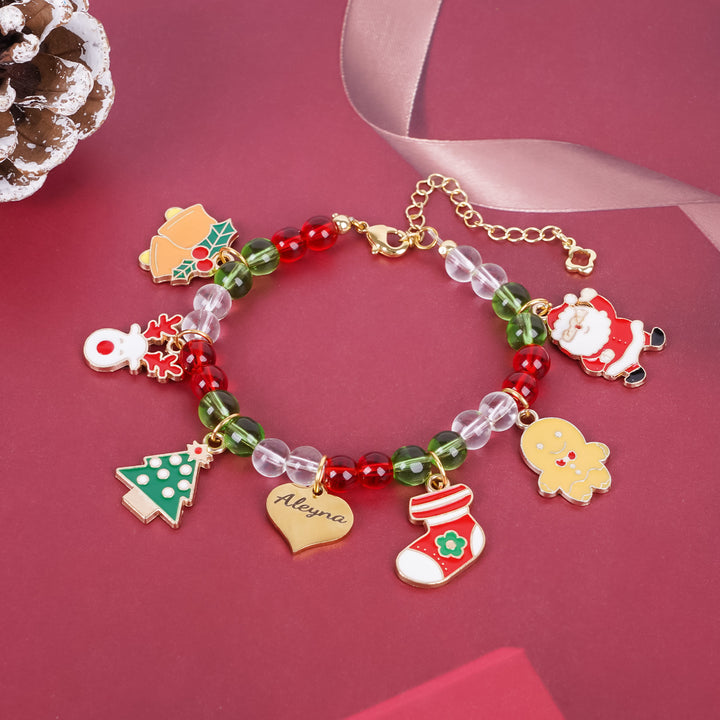 Custom Name Christmas Bracelet Santa Holiday Charms for Children