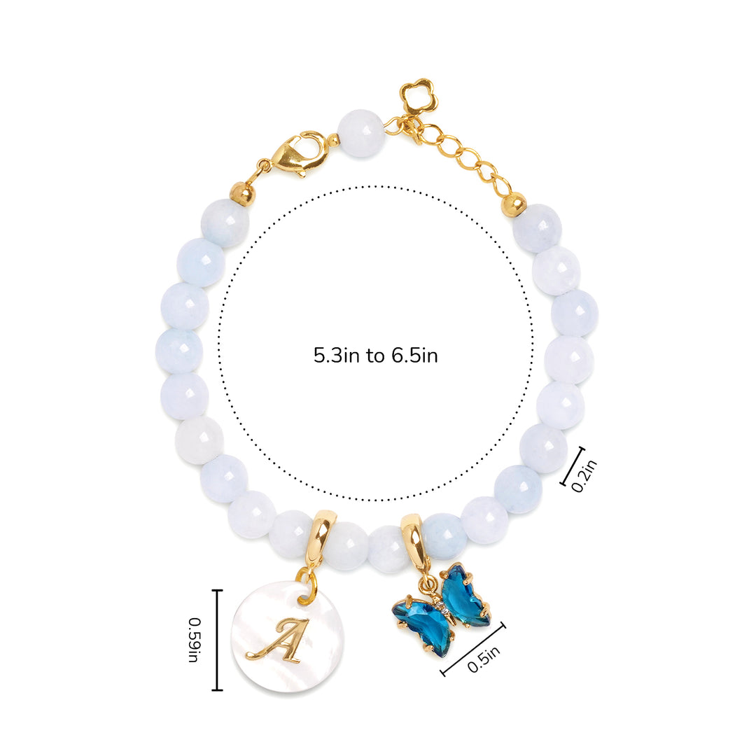 Aquamarine Personalized Baby Girls Initial and Birthstone Bracelet