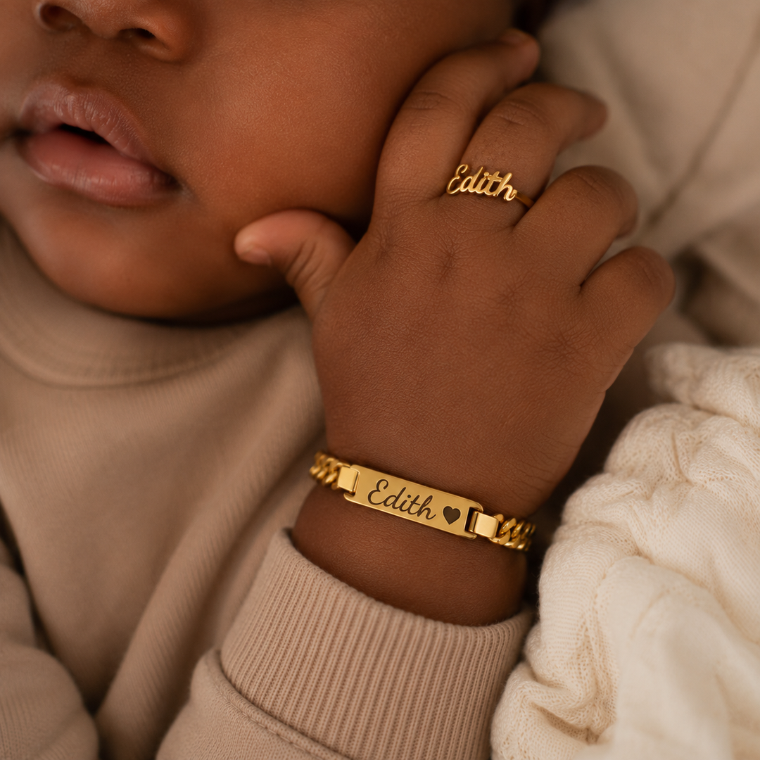 Personalized Baby Name Bracelet & Ring Set