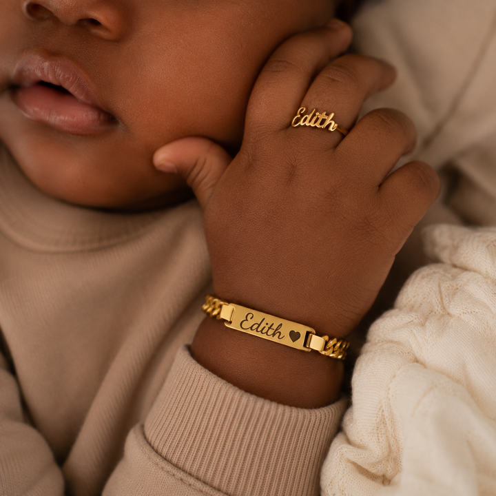 Personalized Baby Name Bracelet & Ring Set