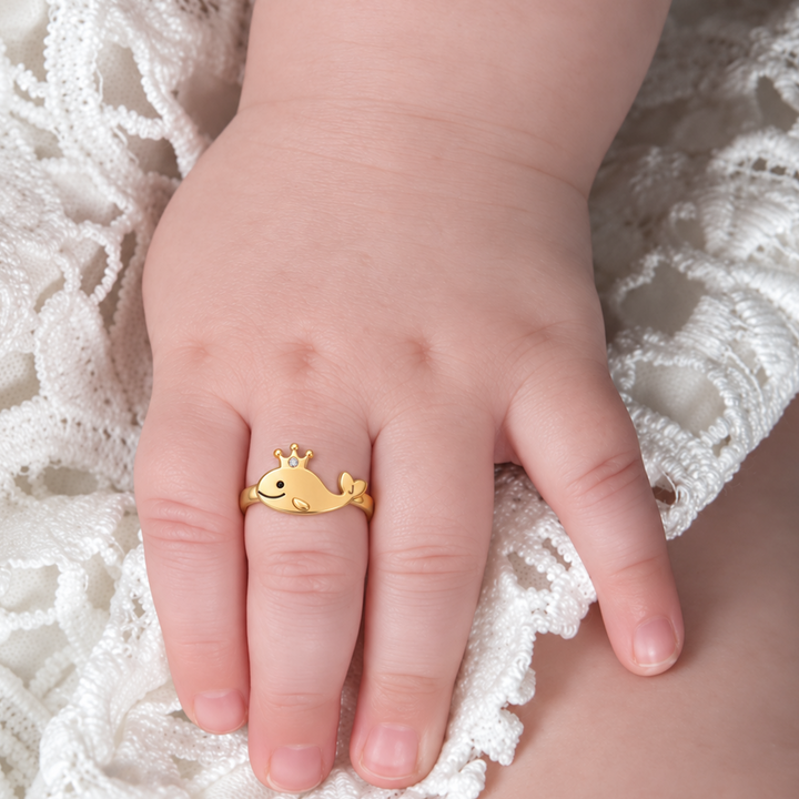 Personalized Crown Whale Initial Ring for Kids