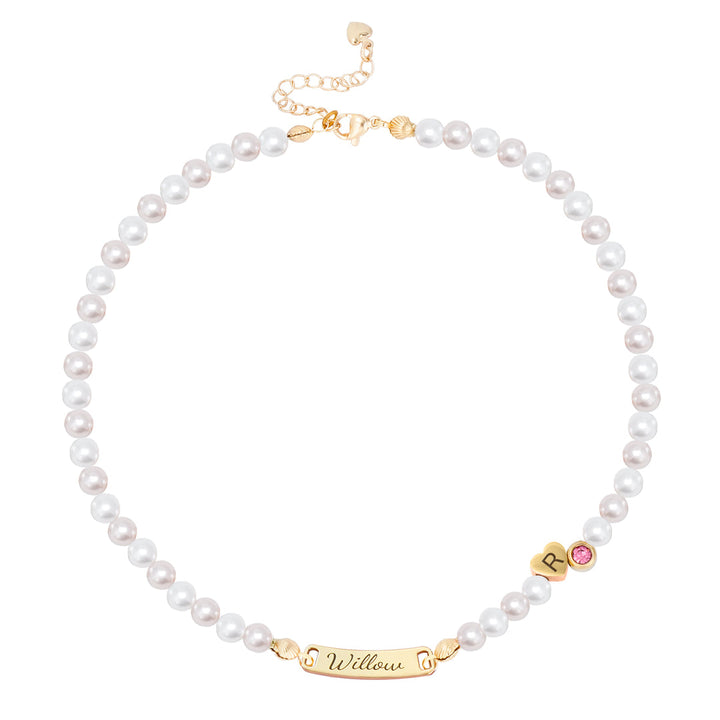 Vierblättriges Kleeblatt Personalisiertes Perlenarmband mit Babynamen und Geburtsstein 