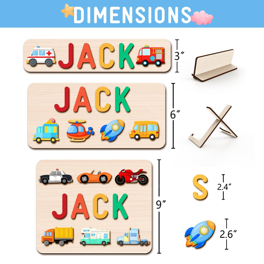 Personalized Wooden Baby Name Puzzle - Traffic