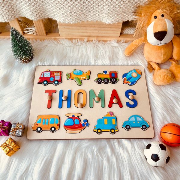 Personalized Wooden Baby Name Puzzle with Handle