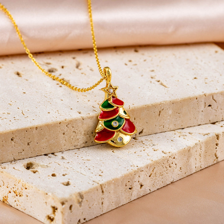 14k Gold Plated Girl's Christmas Holiday Pendant Necklace - Christmas Tree