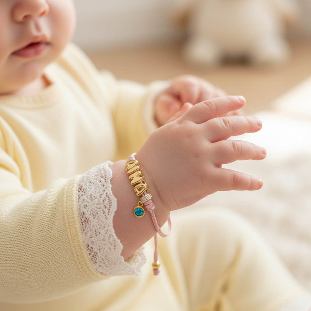 Personalized Balloon Initial Name & Birthstone Rope Bracelet for Kids