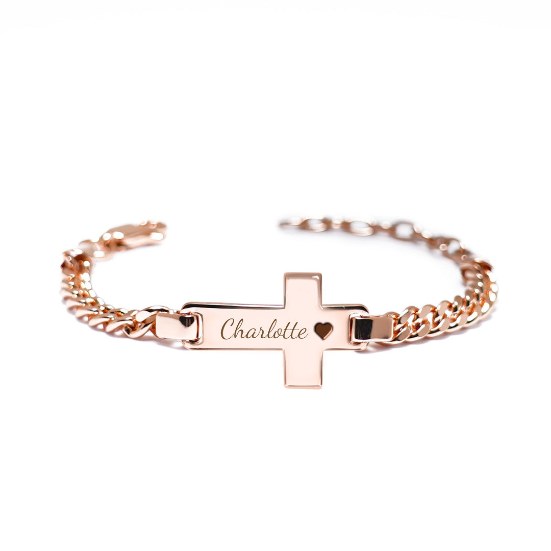 Bracelet croix personnalisé avec nom pour enfant