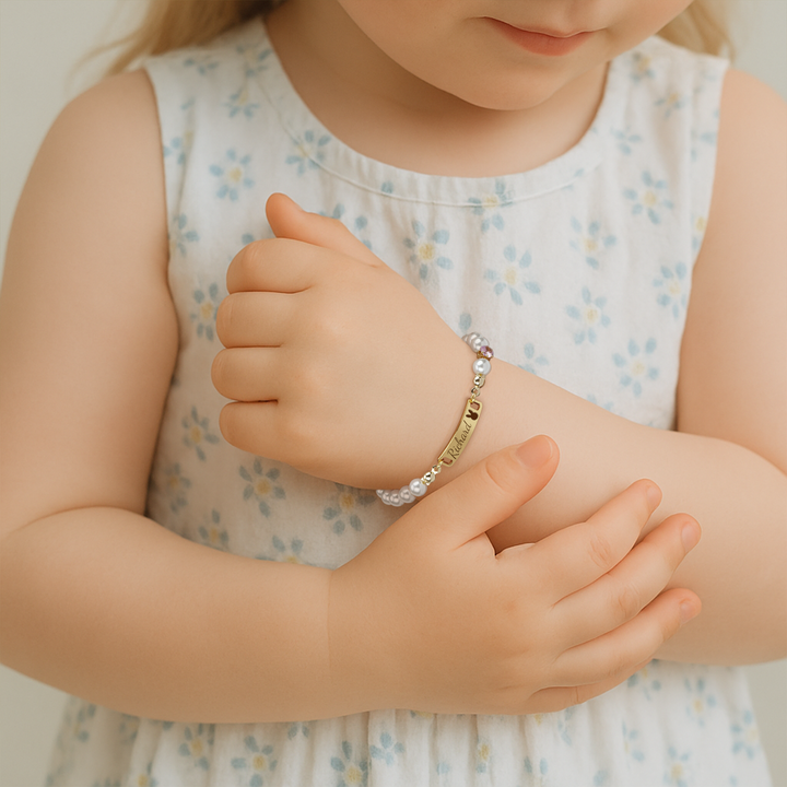 Custom Baby Name and Birthstone Pearl Bracelet