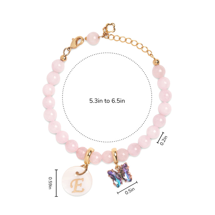 Pink Rose Girls Initial and Birthstone Gemstone Bracelet