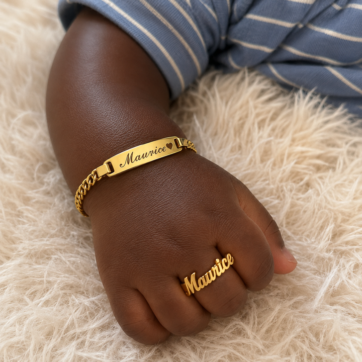 Personalized Baby Name Bracelet & Ring Set