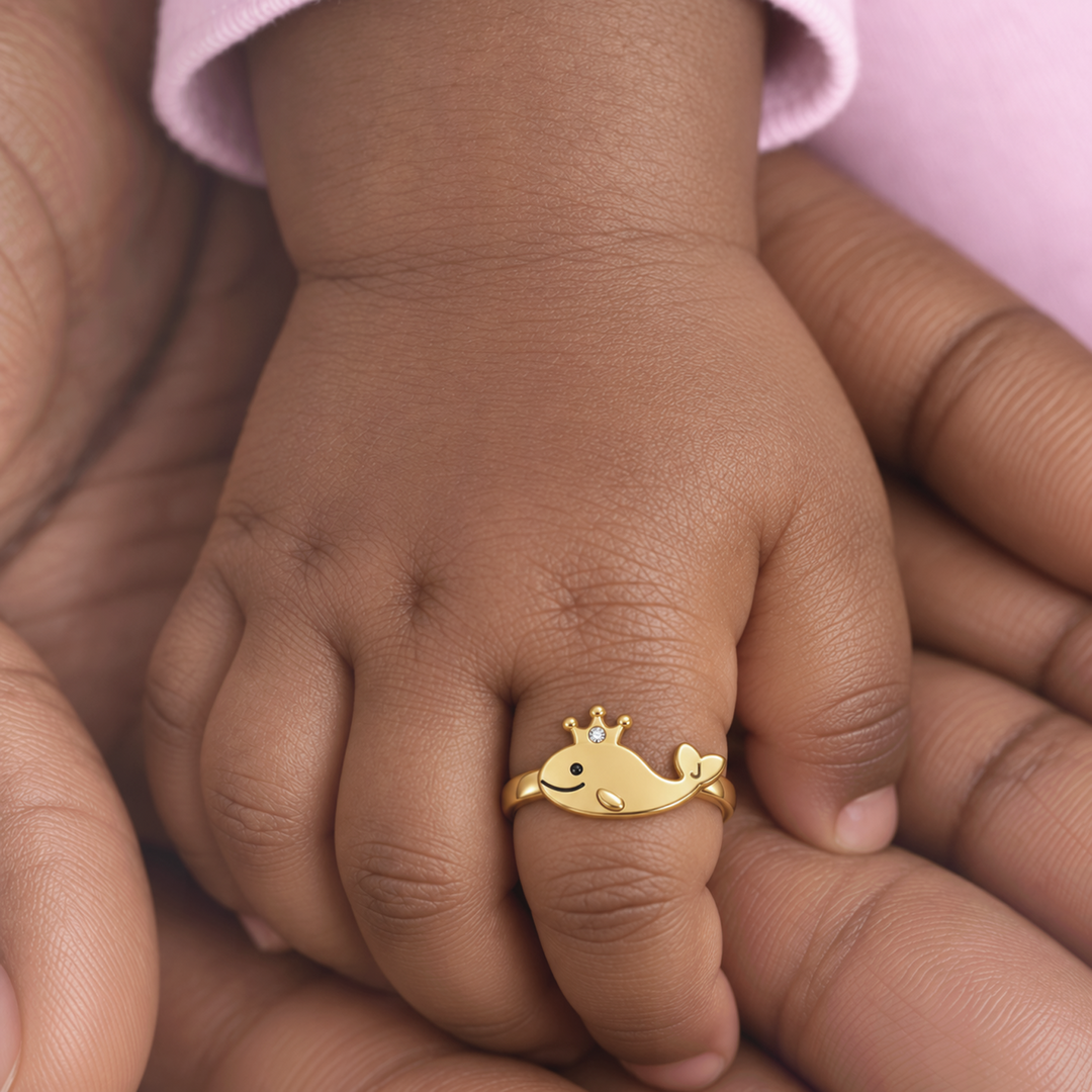 Personalized Crown Whale Initial Ring for Kids