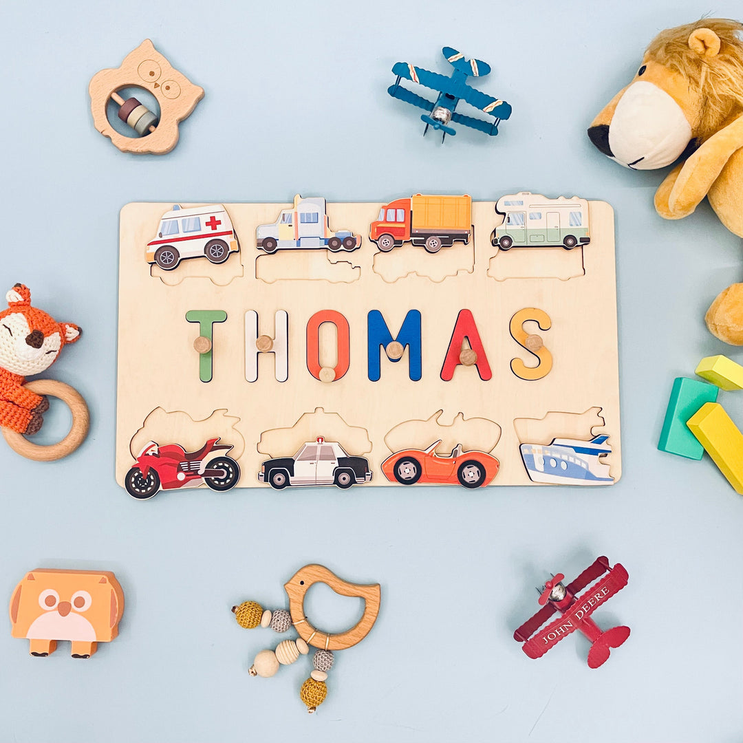 Personalized Wooden Baby Name Puzzle - Traffic