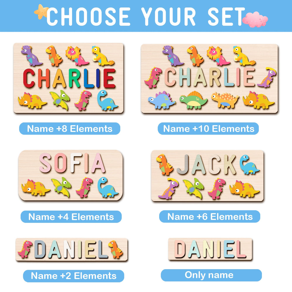 Custom Wooden Baby Name Puzzle - Dinosaurs