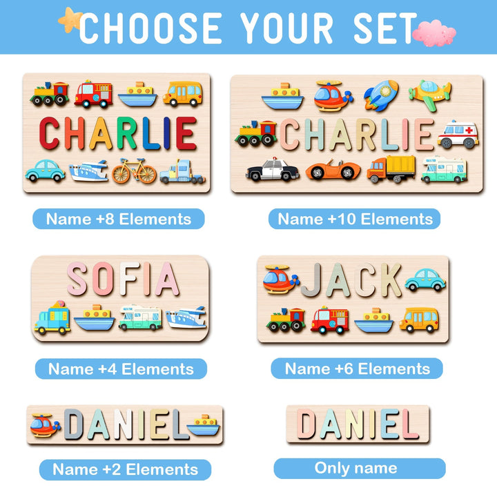 Personalized Wooden Baby Name Puzzle - Traffic