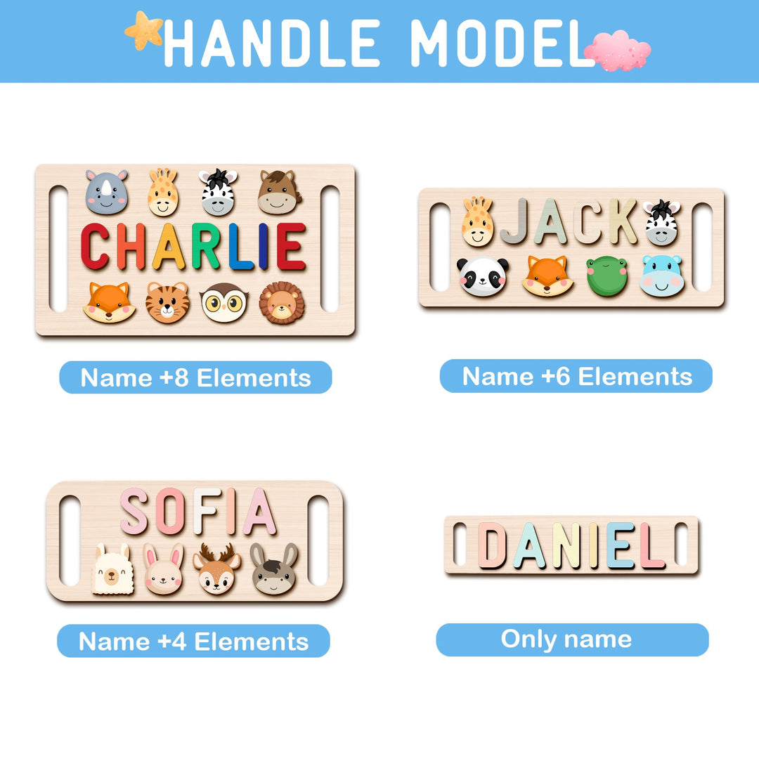 Personalized Wooden Baby Name Puzzle with Handle