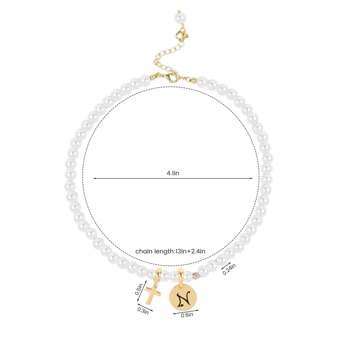 Personalized Childrens Cross and Pearl Bracelet with Initial