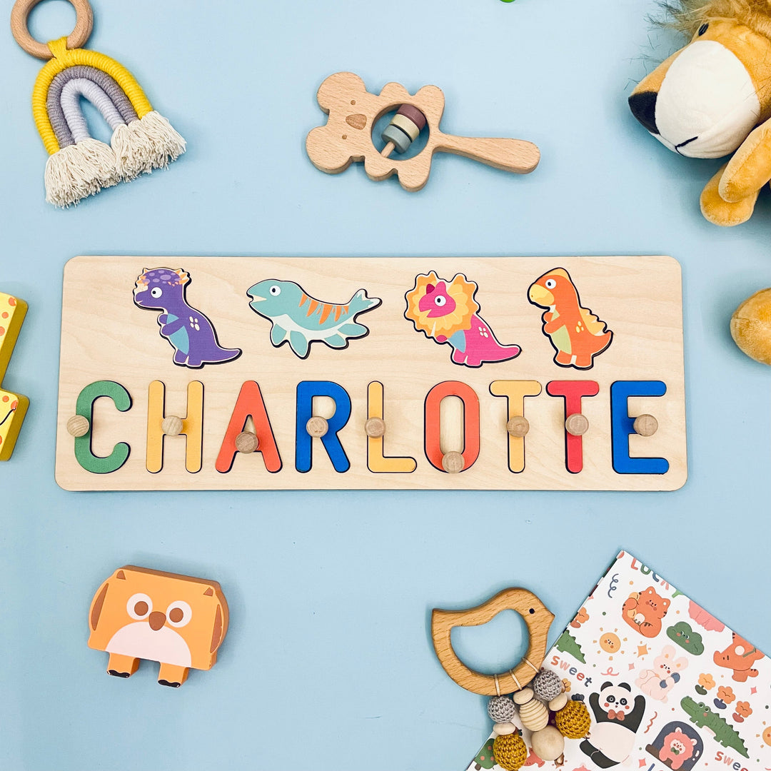 Personalized Wooden Baby Name Puzzle - Dinosaurs