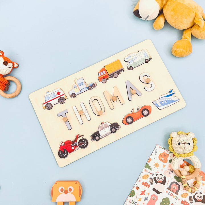 Personalized Wooden Baby Name Puzzle - Traffic