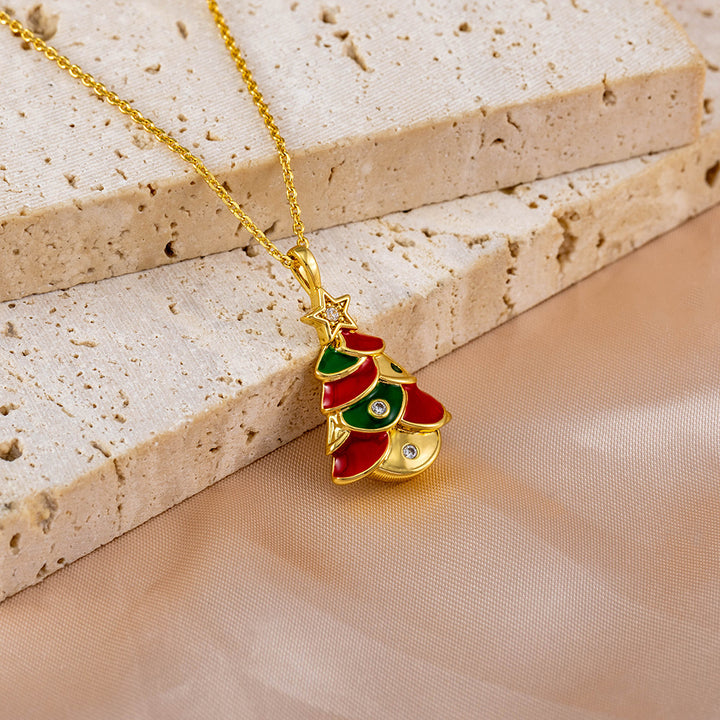 14k Gold Plated Girl's Christmas Holiday Pendant Necklace - Christmas Tree