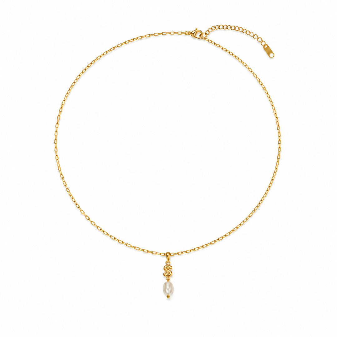 Personalized Girls Initial Necklace with Natural Pearl Pendant