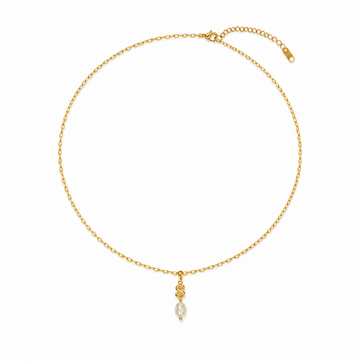 Personalized Girls Initial Necklace with Natural Pearl Pendant