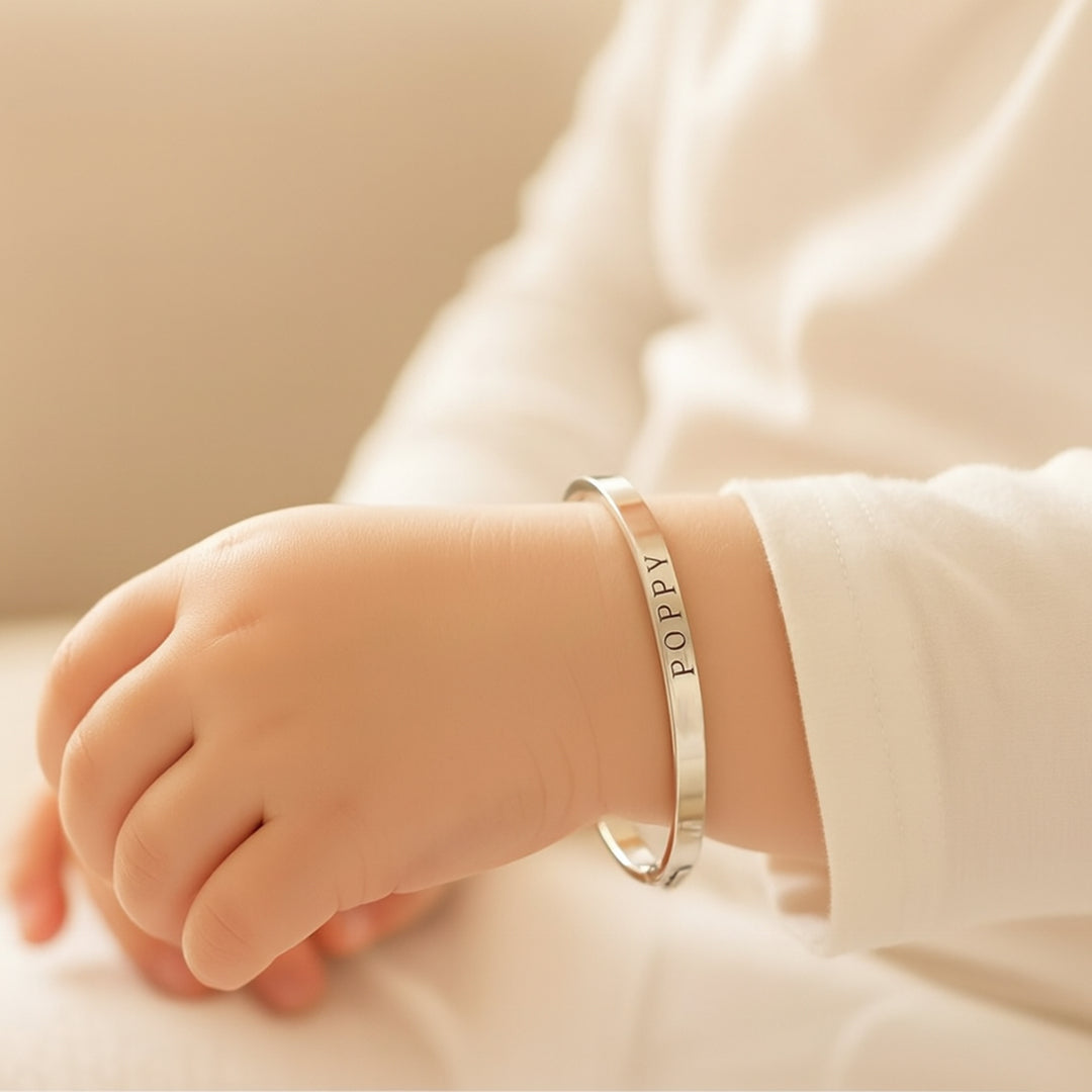 Customizable Child’s Engraved Bangle with Secure Clasp