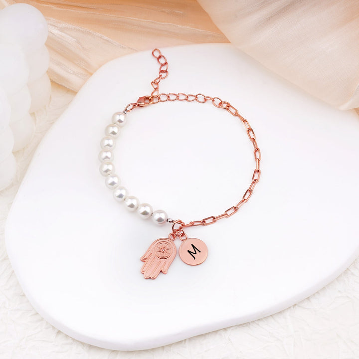 Pearl Chain Combined With Letter Bracelet