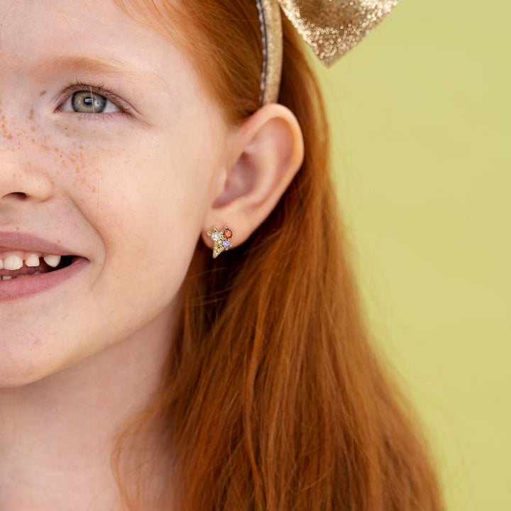 Girl Wearing Crystal Ice Cream Earrings