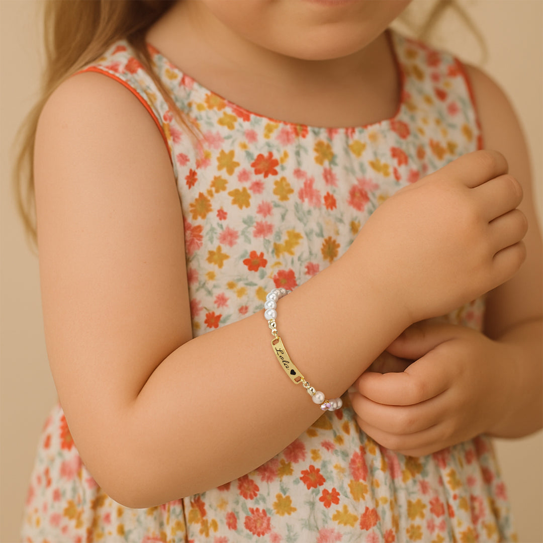 Custom Baby Name and Birthstone Pearl Bracelet