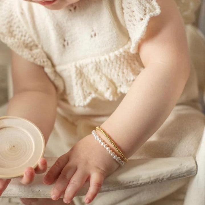Personalized Pearl and Gold Beads Mother Daughter Bracelet