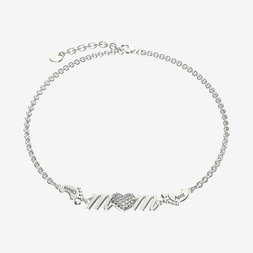 Personalized Mom Bracelet With Family Name Feet