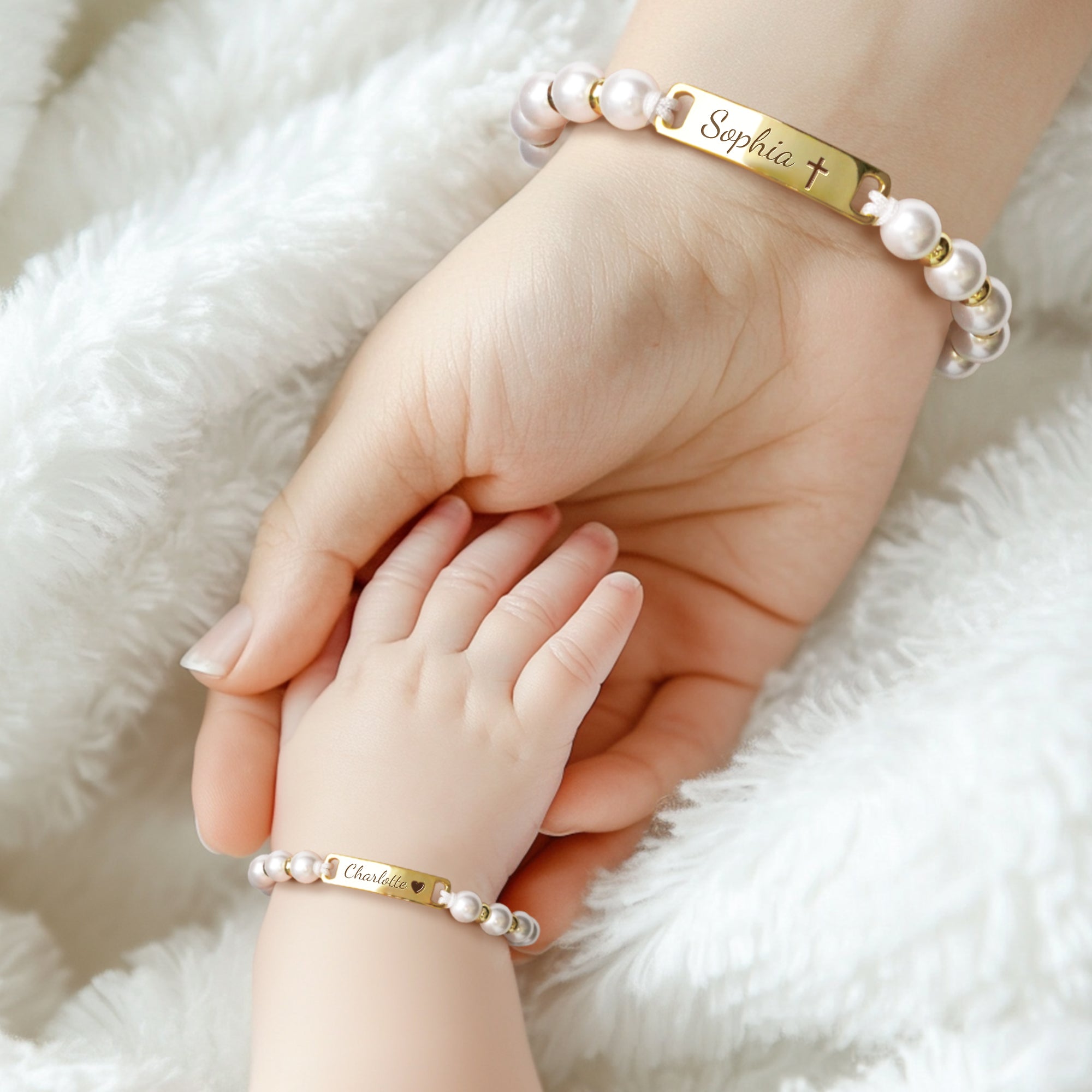 Personalized Handmade Braided Cord Baby Name Pearl Bracelet