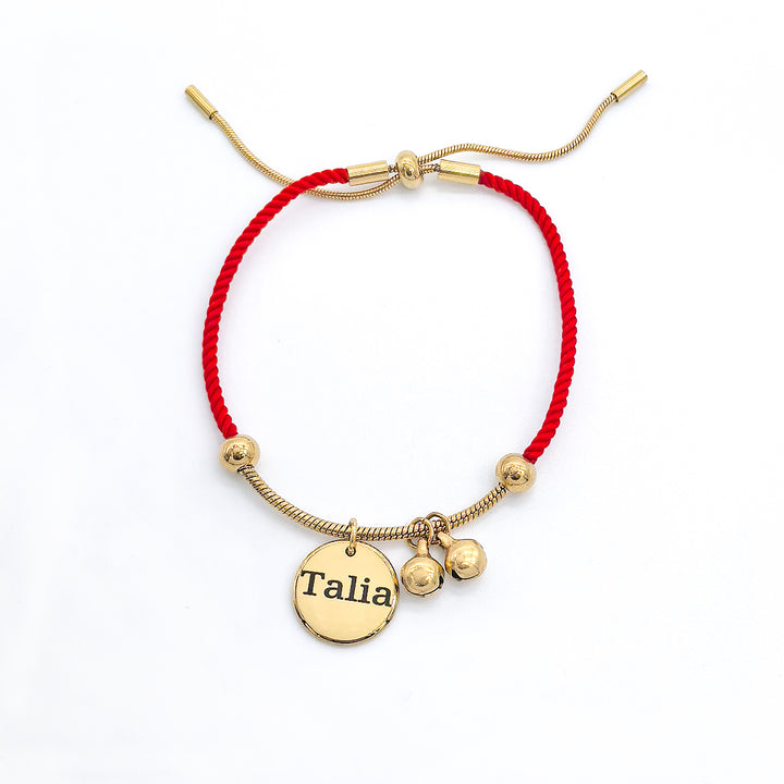 Red Rope Engravable Name Children's Bell Bracelet