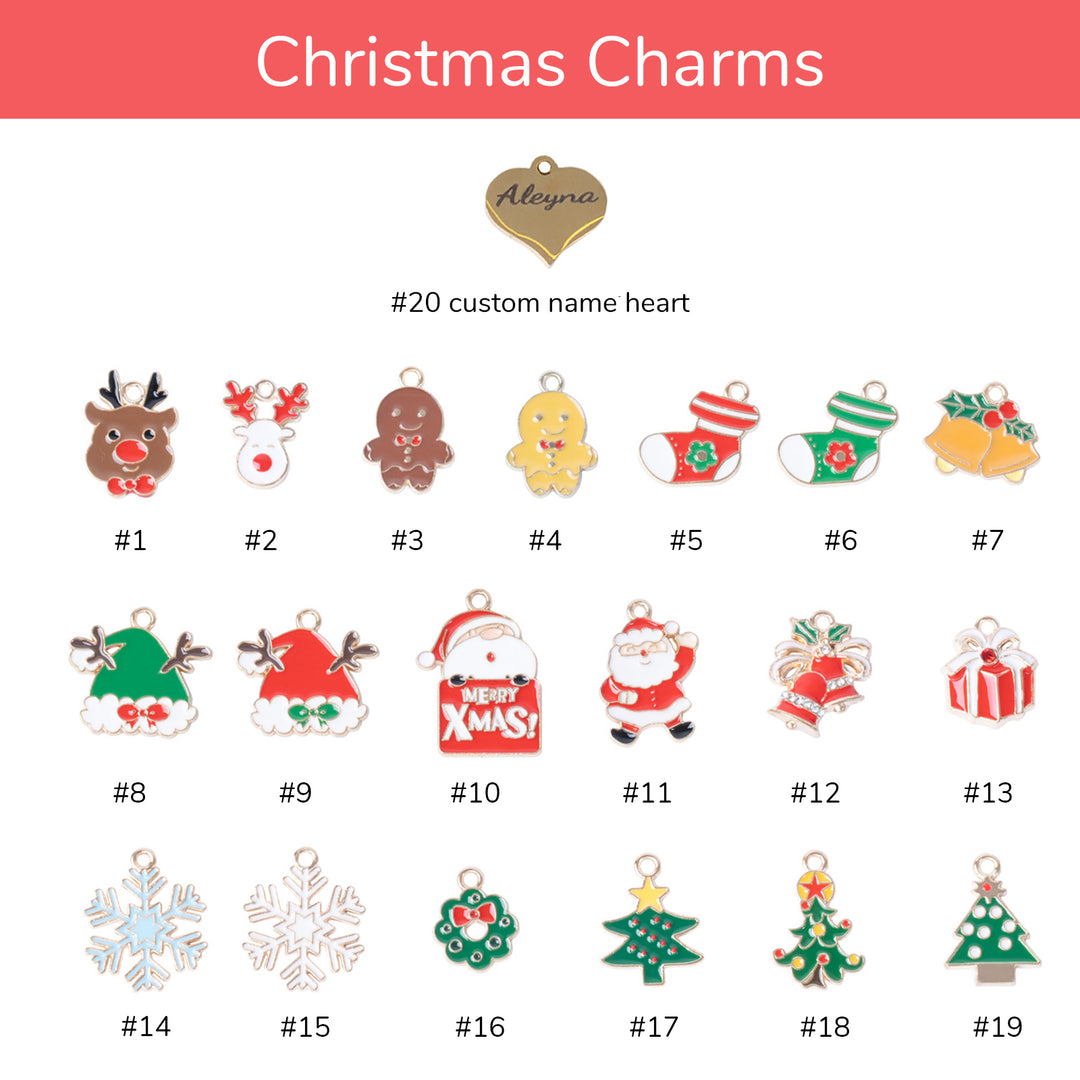 Bracelet enfant personnalisé avec breloque de Noël en forme de cœur