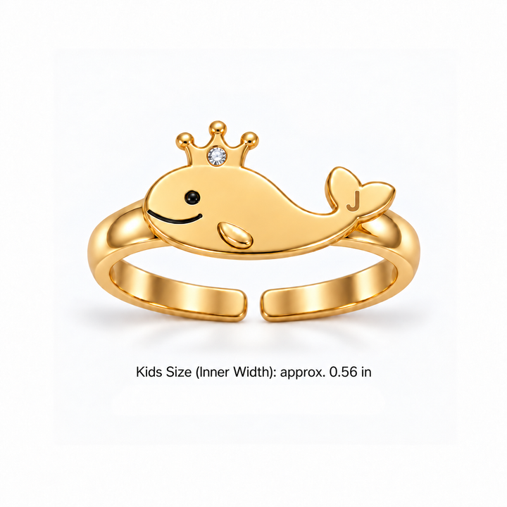 Personalized Crown Whale Initial Ring for Kids