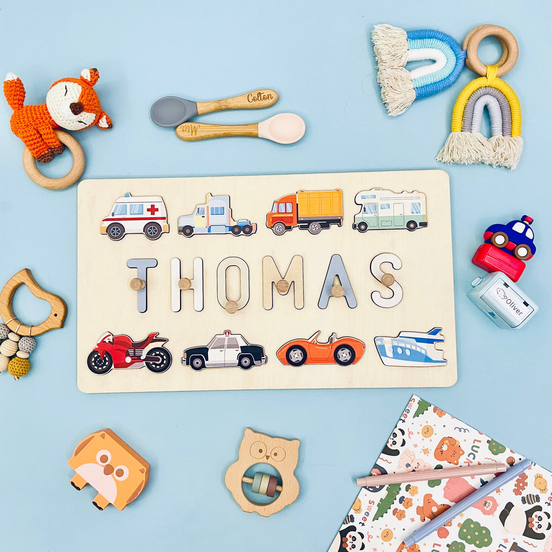 Personalized Wooden Baby Name Puzzle - Traffic